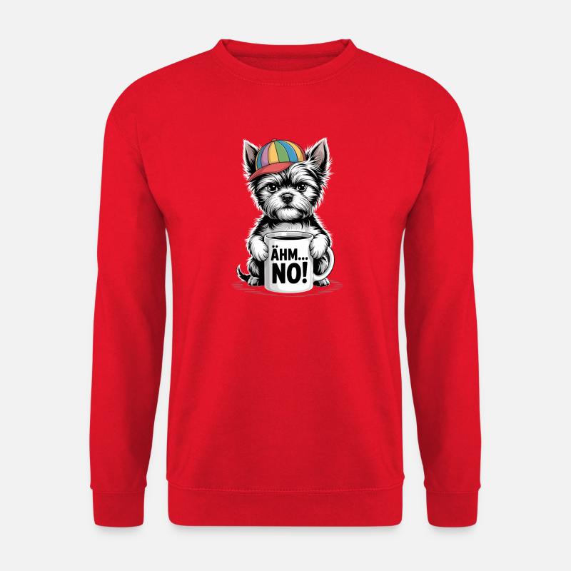 Lustiger Hund mit Kaffee und Regenbogenmütze - Unisex Pullover - Rot