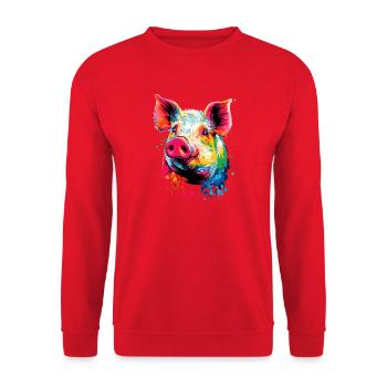 Schwein Hausschwein Sau Schweine Liebe Schweinchen - Unisex Pullover - Rot - Vorne - Alina (178cm) & Michal (187cm)
