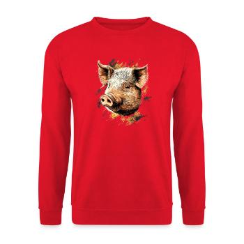 Schwein Hausschwein Sau Schweine Liebe Schweinchen - Unisex Pullover - Rot - Vorne - Alina (178cm) & Michal (187cm)