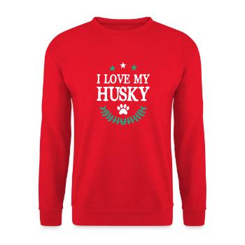 I Love my Husky - Unisex Pullover - Rot - Vorne - Alina (178cm) & Michal (187cm)