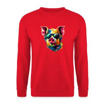 Schwein Hausschwein Sau Schweine Liebe Schweinchen - Unisex Pullover - Rot - Vorne - Alina (178cm) & Michal (187cm)
