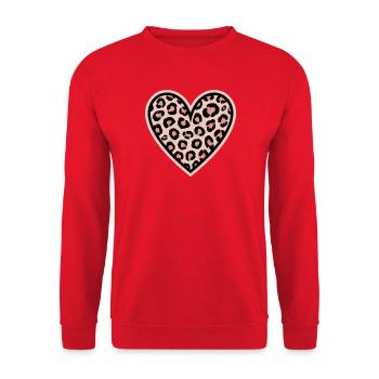 Leopard Herzmuster - Unisex Pullover - Rot - Vorne - Alina (178cm) & Michal (187cm)