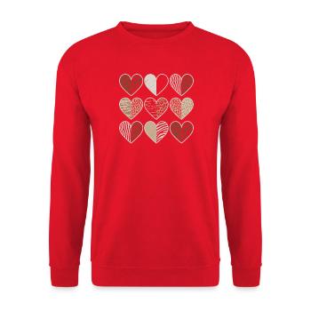 Leopard Muster Herzdesign - Unisex Pullover - Rot - Vorne - Alina (178cm) & Michal (187cm)
