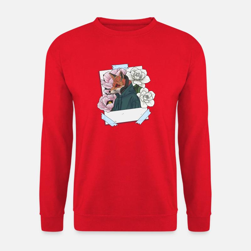 Fuchs mit Kopfhörern und Blumenthema - Unisex Pullover - Rot