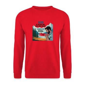 Glaube und Gebet – Gott ist bei mir - Unisex Pullover - Rot - Vorne - Alina (178cm) & Michal (187cm)