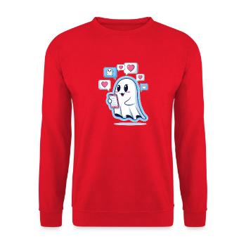 Cute ghost with smartphone - Unisex Sweatshirt - red - Front - Alina (178cm) & Michal (187cm)