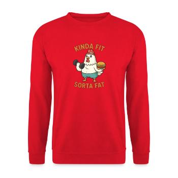 Kinda Fit Sorta Fat Funny Gym Cute Hippo Retro - Unisex Pullover - Rot - Vorne - Alina (178cm) & Michal (187cm)