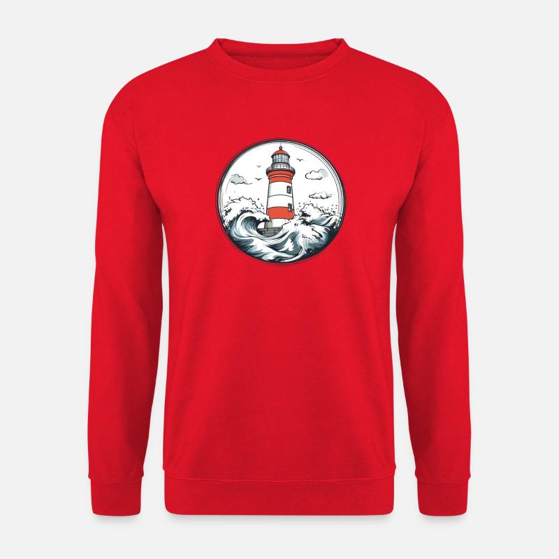 Leuchtturm im Sturm Szenenillustration - Unisex Pullover - Rot