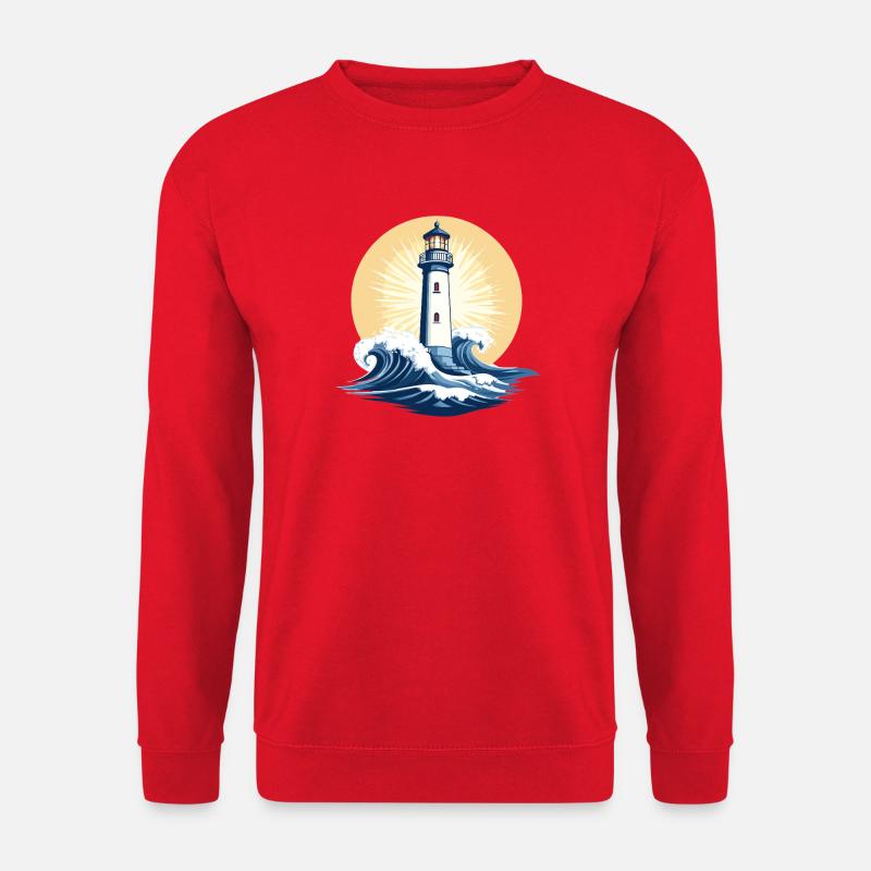 Leuchtturm bei Sonnenaufgang - Unisex Pullover - Rot