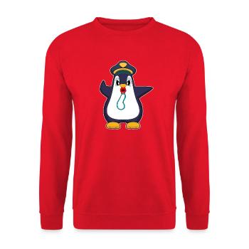 Pinguin Polizist Trillerpfeife Polizei - Unisex Pullover - Rot - Vorne - Alina (178cm) & Michal (187cm)