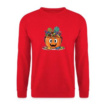 Karibischer Halloween-Kürbis mit Süßigkeiten - Unisex Pullover - Rot - Vorne - Alina (178cm) & Michal (187cm)
