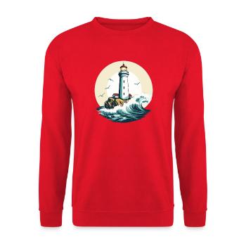 Leuchtturm am Meeresufer - Unisex Pullover - Rot - Vorne - Alina (178cm) & Michal (187cm)