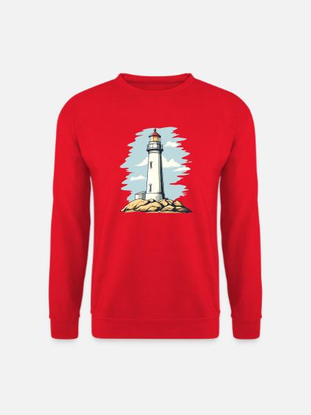 Leuchtturm am Felsen Küstenmotiv - Unisex Pullover - Rot