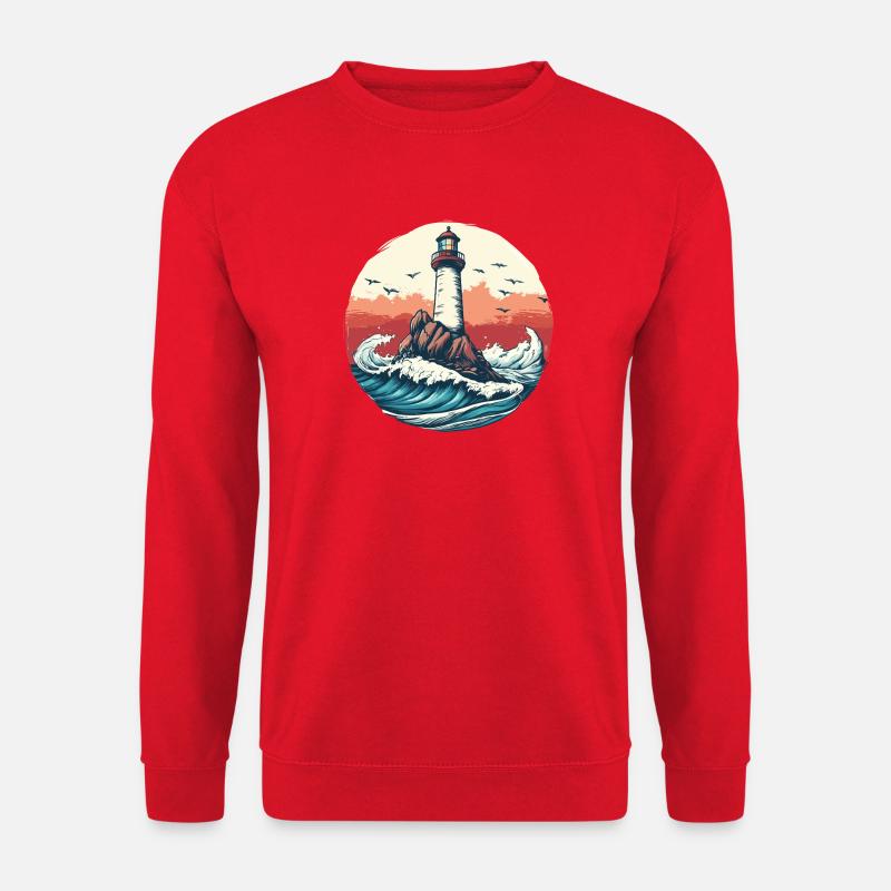 Leuchtturm auf rauer See - Unisex Pullover - Rot
