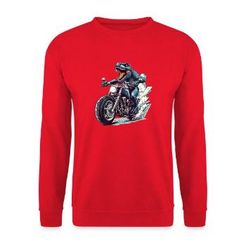 Prehistoric T-Rex on motorcycle - Unisex Sweatshirt - red - Front - Alina (178cm) & Michal (187cm)