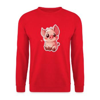 Schwein Ferkel - Unisex Pullover - Rot - Vorne - Alina (178cm) & Michal (187cm)