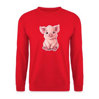 Schwein Ferkel - Unisex Pullover - Rot - Vorne - Alina (178cm) & Michal (187cm)