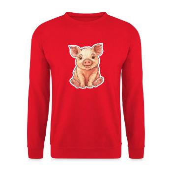 Schwein Ferkel - Unisex Pullover - Rot - Vorne - Alina (178cm) & Michal (187cm)