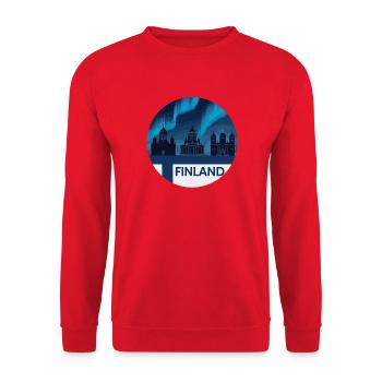Finnland Aurora Skyline - Unisex Pullover - Rot - Vorne - Alina (178cm) & Michal (187cm)