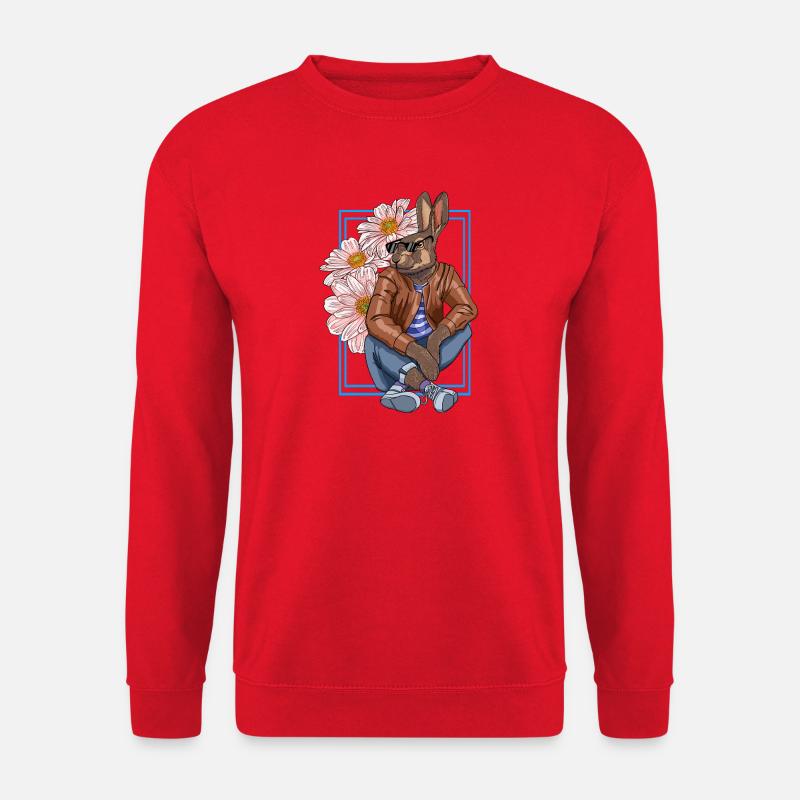 Stylischer Hasen-Charakter mit Blumen - Unisex Pullover - Rot