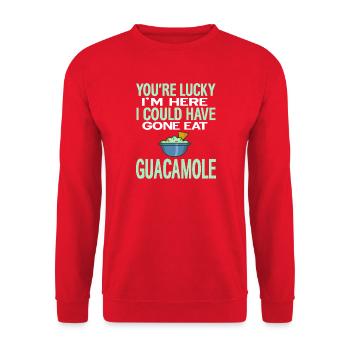 Funny Guacamole Avocado Foodie Sarcasm Quote - Unisex Pullover - Rot - Vorne - Alina (178cm) & Michal (187cm)