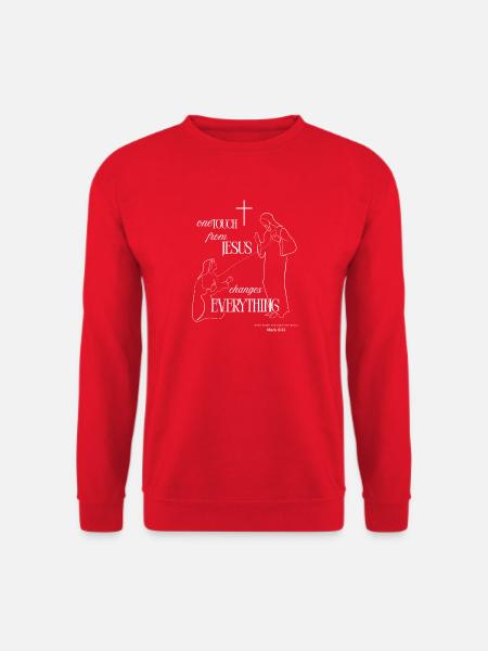 One Touch from Jesus – Mark 5:34 Shirt - Unisex Pullover - Rot