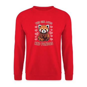 Niedlicher Roter Panda mit Herzmotiven - Unisex Pullover - Rot - Vorne - Alina (178cm) & Michal (187cm)
