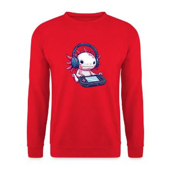 Axolotl mit Kopfhörern und Gaming-Controller - Unisex Pullover - Rot - Vorne - Alina (178cm) & Michal (187cm)