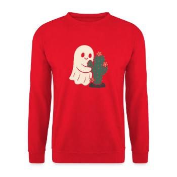 Playful ghost with cactus design - Unisex Sweatshirt - red - Front - Alina (178cm) & Michal (187cm)