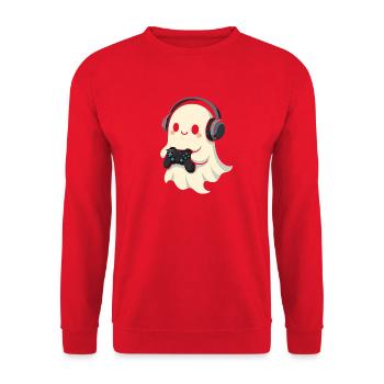 Cuddly ghost gamer with headphones - Unisex Sweatshirt - red - Front - Alina (178cm) & Michal (187cm)