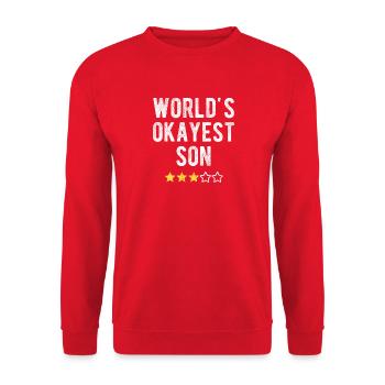 World’s Okayest Son Lustiger Sohn Spruch - Unisex Pullover - Rot - Vorne - Alina (178cm) & Michal (187cm)