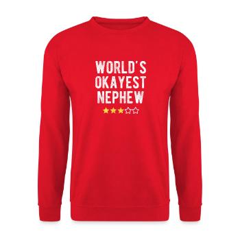 World's Okayest Nephew Funny Nephew Saying - Unisex Sweatshirt - red - Front - Alina (178cm) & Michal (187cm)
