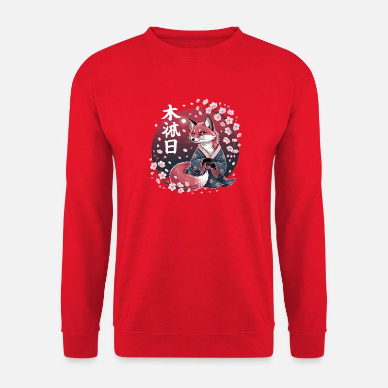  Kitsune Im Kimono Mit Kirschblüten Hanami - Unisex Pullover - Rot
