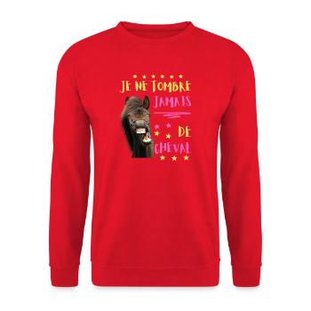 JE NE TOMBE JAMAIS DE CHEVAL - Sweat-shirt Unisexe - rouge - Devant - Alina (178cm) & Michal (187cm)