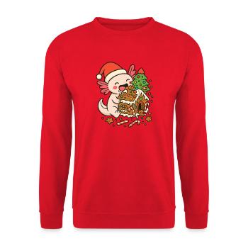 Weihnachts Axolotl – Lebkuchenhaus Design - Unisex Pullover - Rot - Vorne - Alina (178cm) & Michal (187cm)