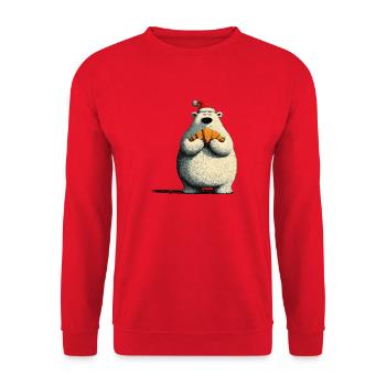 Christmas Polar Bear with Croissant - Unisex Sweatshirt - red - Front - Alina (178cm) & Michal (187cm)