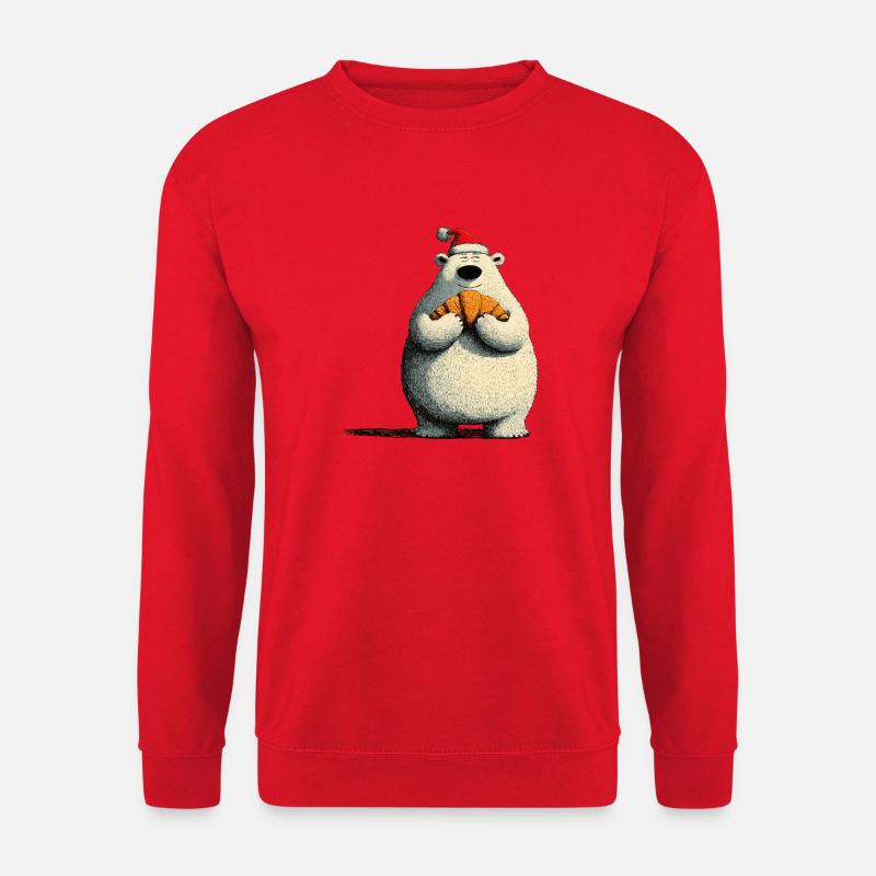 Christmas Polar Bear with Croissant - Unisex Pullover - Rot