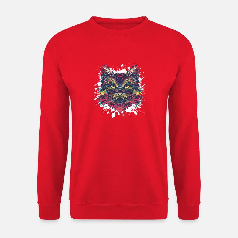 Farbenfrohes Katzenportrait - Unisex Pullover - Rot