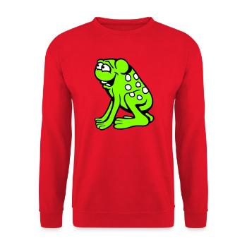Frosch Kröte lacht lustig albern frech sitzt Comic - Unisex Pullover - Rot - Vorne - Alina (178cm) & Michal (187cm)