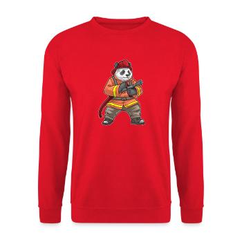 Panda Feuerwehrmann Feuerwehrschlauch Feuerwehr - Unisex Pullover - Rot - Vorne - Alina (178cm) & Michal (187cm)