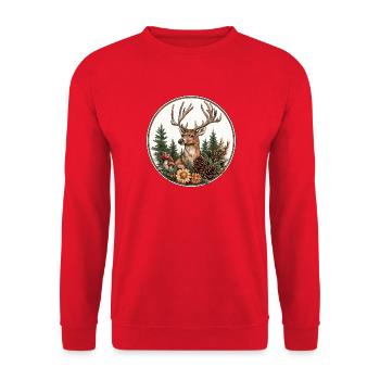 Hirsch im Waldkranz - Unisex Pullover - Rot - Vorne - Alina (178cm) & Michal (187cm)