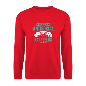 Ich bin nicht Antisocial - Ich bin Kaffeelos - Unisex Pullover - Rot - Vorne - Alina (178cm) & Michal (187cm)