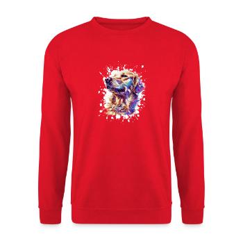 Farbiges Hundeporträt Spritzer - Unisex Pullover - Rot - Vorne - Alina (178cm) & Michal (187cm)