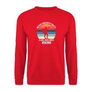 Never Underestimate Outdoor Girl Hiking Power - Unisex Sweatshirt - red - Front - Alina (178cm) & Michal (187cm)