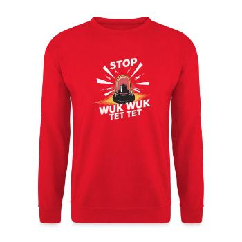 Stop Wuk Wuk Tet Tet Alarm - Unisex Pullover - Rot - Vorne - Alina (178cm) & Michal (187cm)