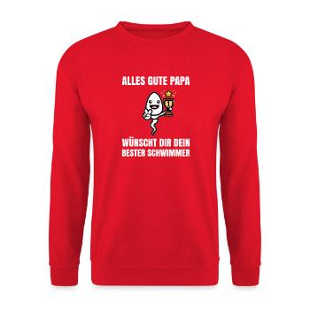 Alles Gute Papa wünscht dir dein bester Schwimmer - Unisex Pullover - Rot - Vorne - Alina (178cm) & Michal (187cm)