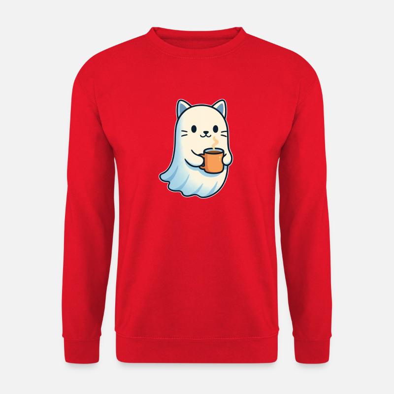 Kaffeegeist Katze mit Becher - Unisex Pullover - Rot