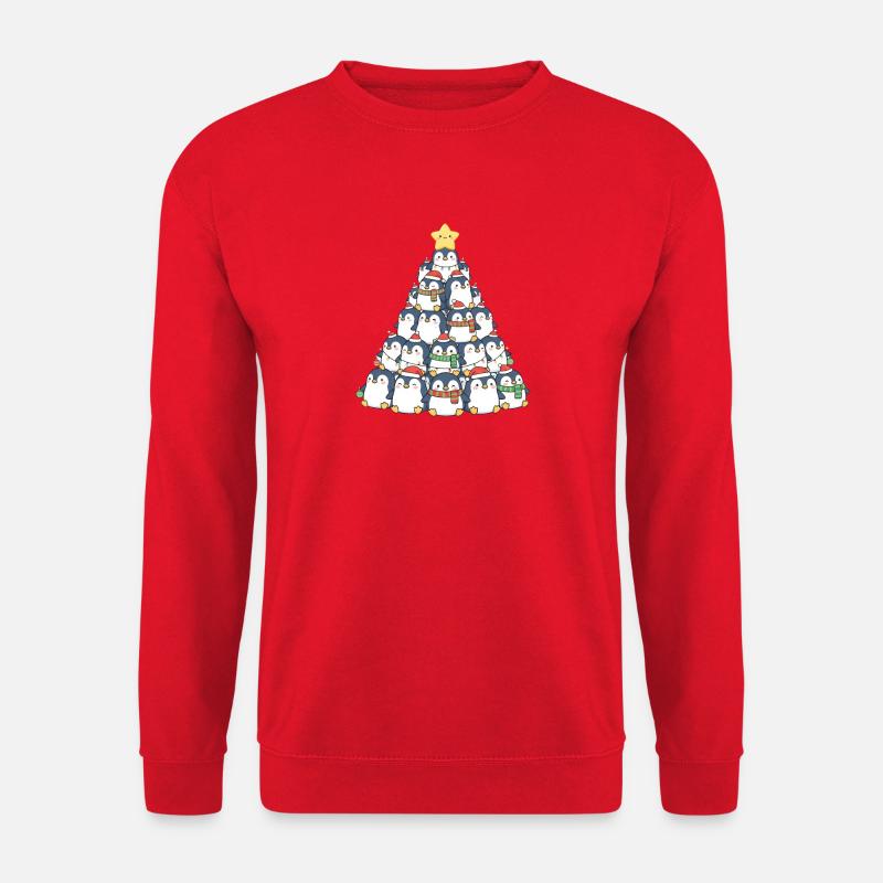 Lustiger Pinguin Weihnachtsbaum Weihnachten Tannen - Unisex Pullover - Rot