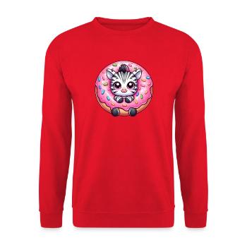 Lustiges Zebra Donut Süßigkeit Nachtisch Comic - Unisex Pullover - Rot - Vorne - Alina (178cm) & Michal (187cm)