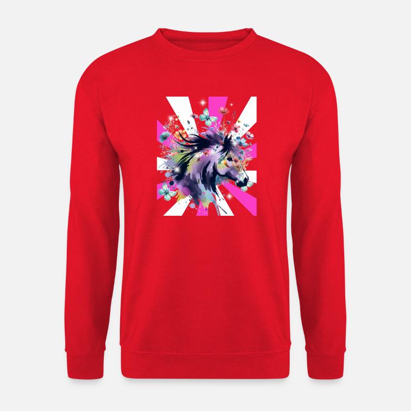Retro Pferd Pferde Mädchen 60er Blumen - Unisex Pullover - Rot